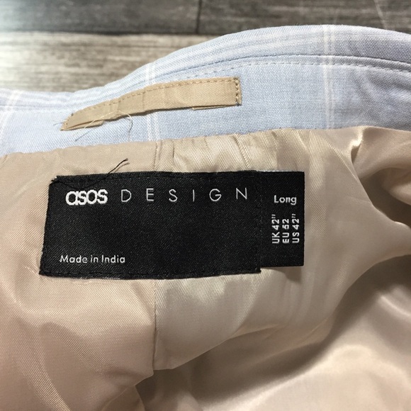 Asos Design Blazer Jacket Men’s 42 Long Light Blue 2 Button Polyester Blend - Picture 6 of 9